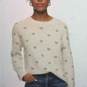 Splendid, NWT, lolly Cozy Cream Heart-Print Crewneck Sweater sz XS